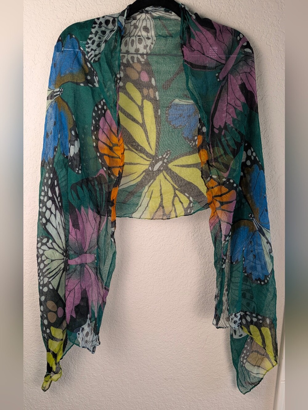 Linen Feel Butterfly Scarf Sheer 68" x 24" Good Condition Y2K Inspired Vibrant